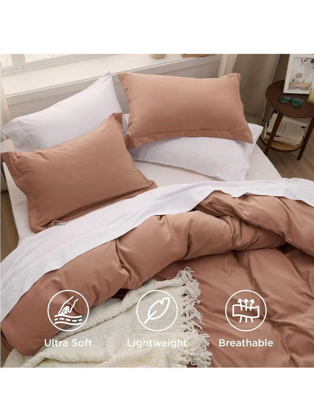 Mocha Duvet Cover 3 Pc Set Pre-Washed Cotton-Like Polyester Extra-Soft KING